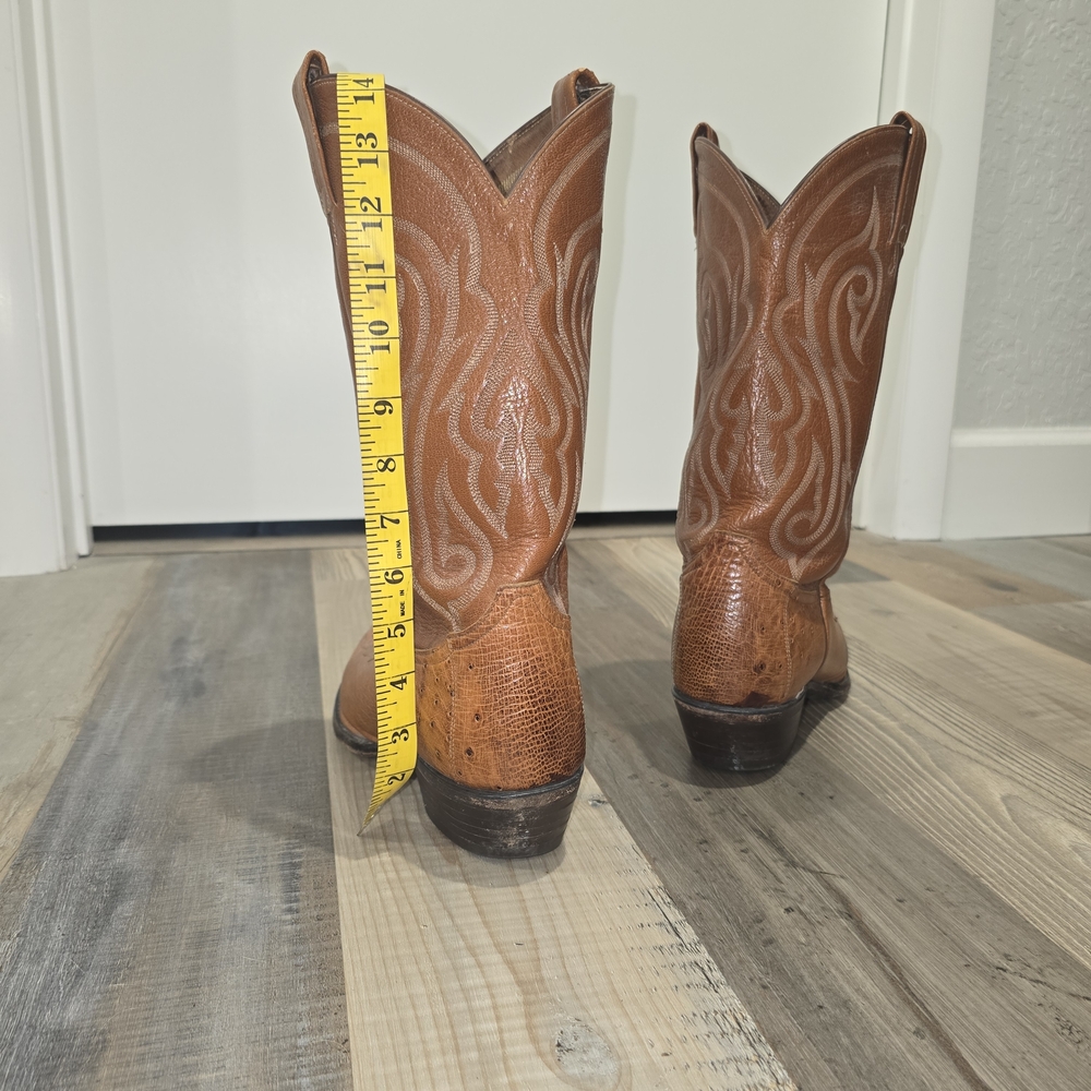 Tony Lama Tan Ostrich Cowboy Boots 9D - Picture 5 of 9